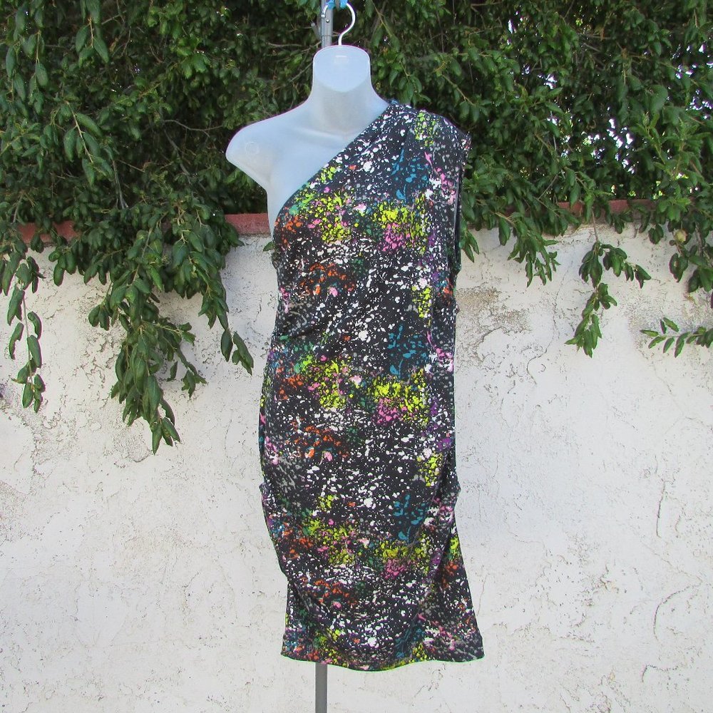 R Rachel Roy ruched one shoulder knit dress M